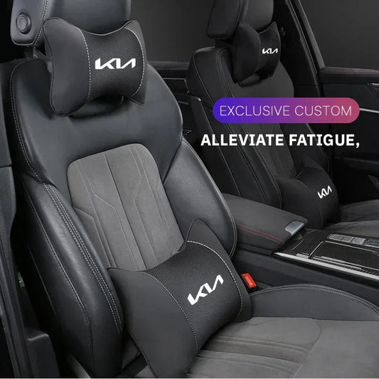 KIA Car Headrest & Lumber Support Pillow - Black Headrest