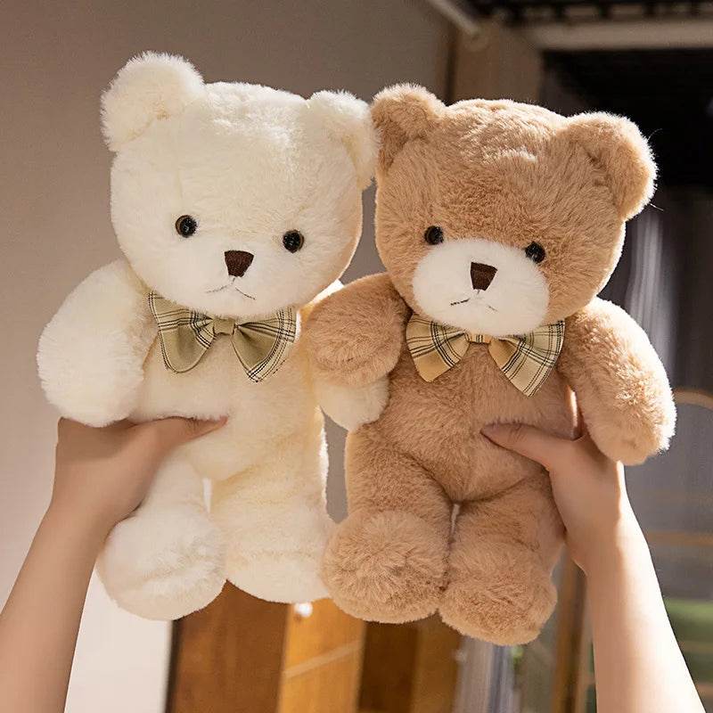Teddy Bear Plush Toy – Kawaii Bow Tie Hug Doll - White