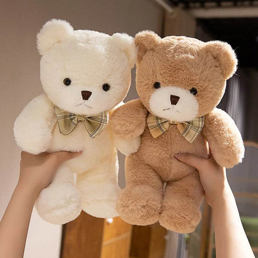 Teddy Bear Plush Toy – Kawaii Bow Tie Hug Doll - White