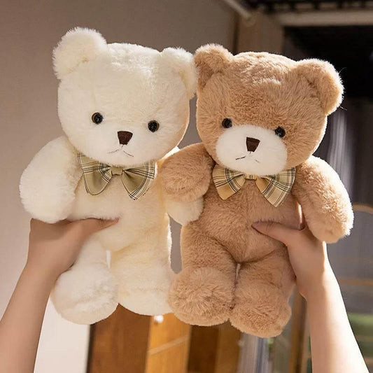 Teddy Bear Plush Toy – Kawaii Bow Tie Hug Doll - White