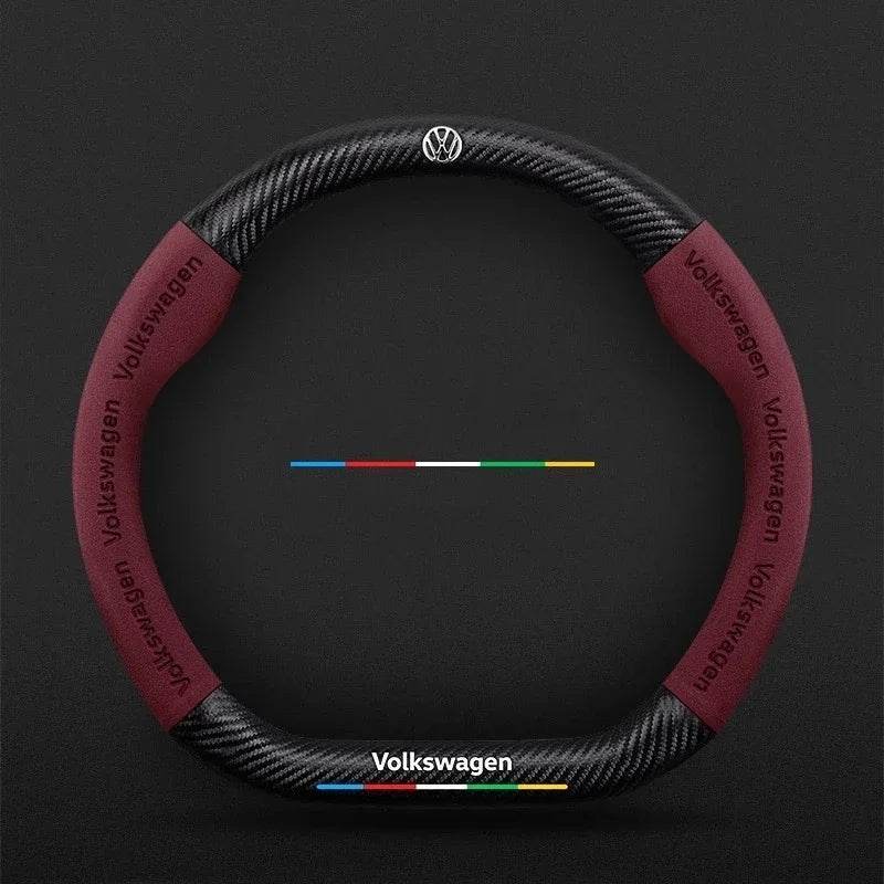 Volkswagen Leather Steering Wheel Cover - D-Red