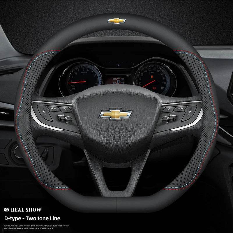 Chevrolet Leather Steering Wheel Cover – Fits Cruze, Camaro, Malibu, Silverado & More - DX-B