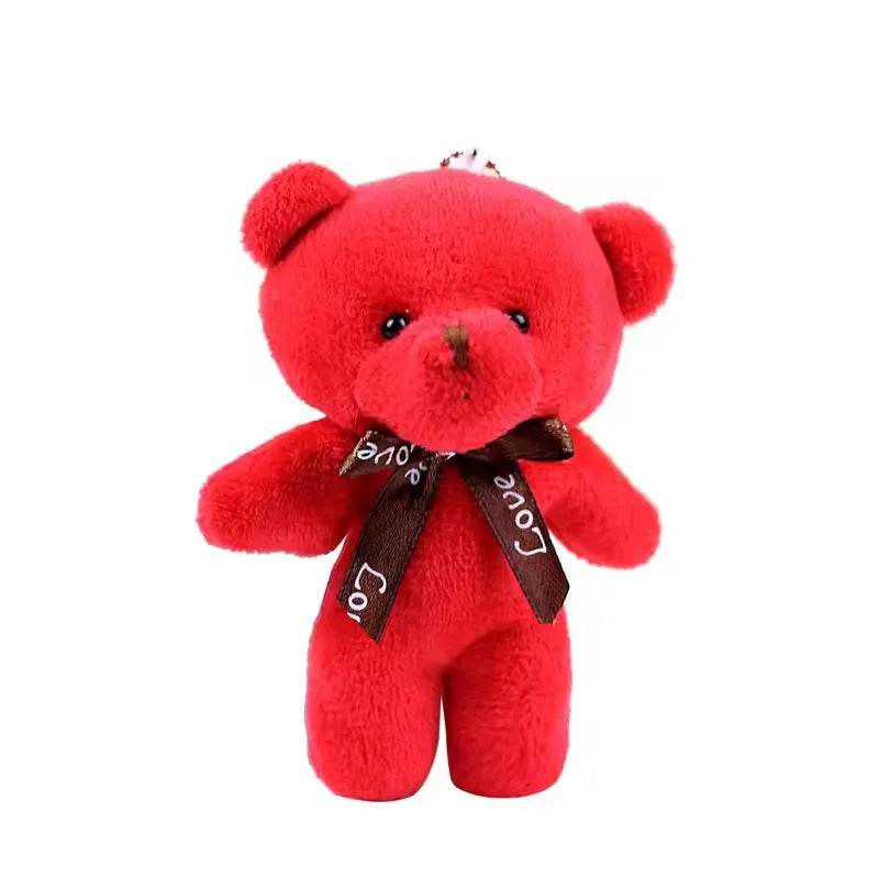 Mini Teddy Bear Plush Keychain – Soft Stuffed Doll Pendant - RED