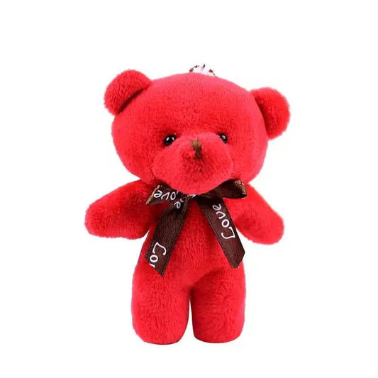 Mini Teddy Bear Plush Keychain – Soft Stuffed Doll Pendant - RED