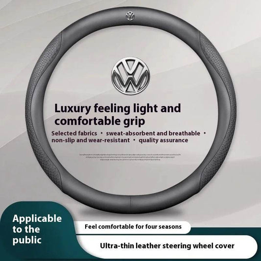 Volkswagen Carbon Fiber Leather Steering Wheel Cover - O Emboss Black
