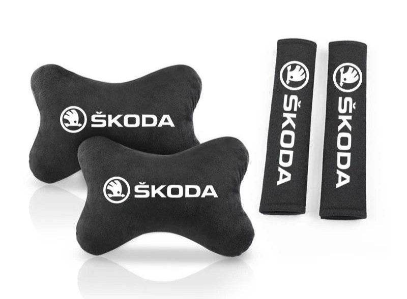 Skoda Neck Pillow and Seat Belt Pad - Neck Pillow + Seat Belt Cover-4pc 20% Discount