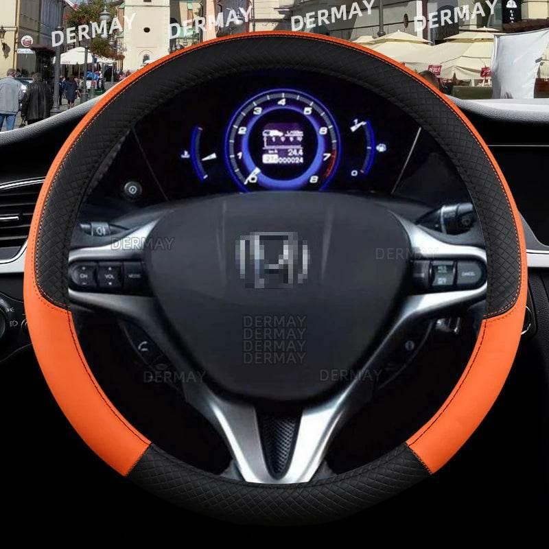 Honda Civic Leather Steering Wheel Cover - Orange