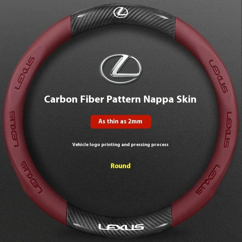 Lexus F SPORT Carbon Fiber Leather Steering Wheel Cover – Fits ES200, ES300, RX300, NX300, IS300, UX300, LX570, GX & More - Leather Black