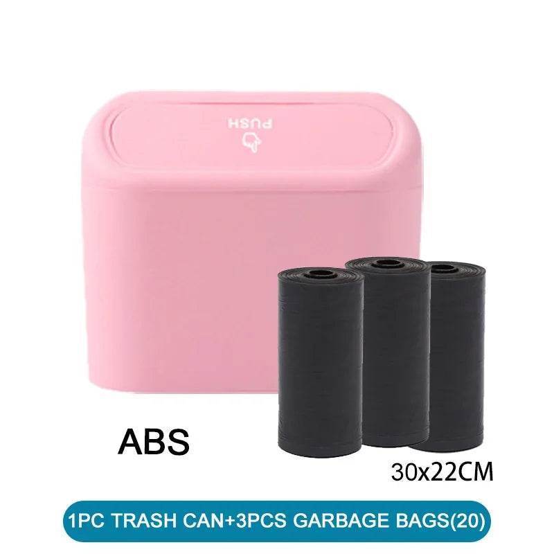 Leak-Proof Car Trash Can with Lid – Includes 60 Garbage Bags - Pink 3