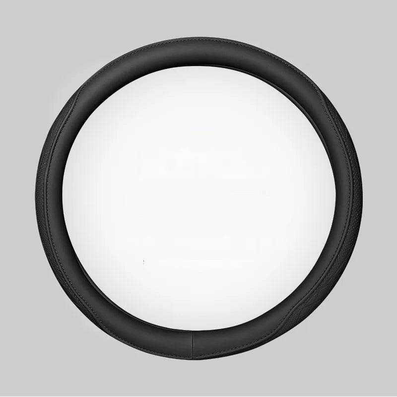 Leather Car Steering Wheel Cover – Universal Fit, 15 Inch (38 cm) - Black