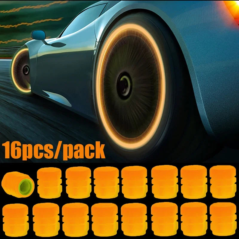 4/16pcs Luminous Valve Caps Car Fluorescent Tire Valves Cap Glow in The Dark Car Motorcycle Bike Wheel Plug Tyre Hub Cover Decor - Carmoods