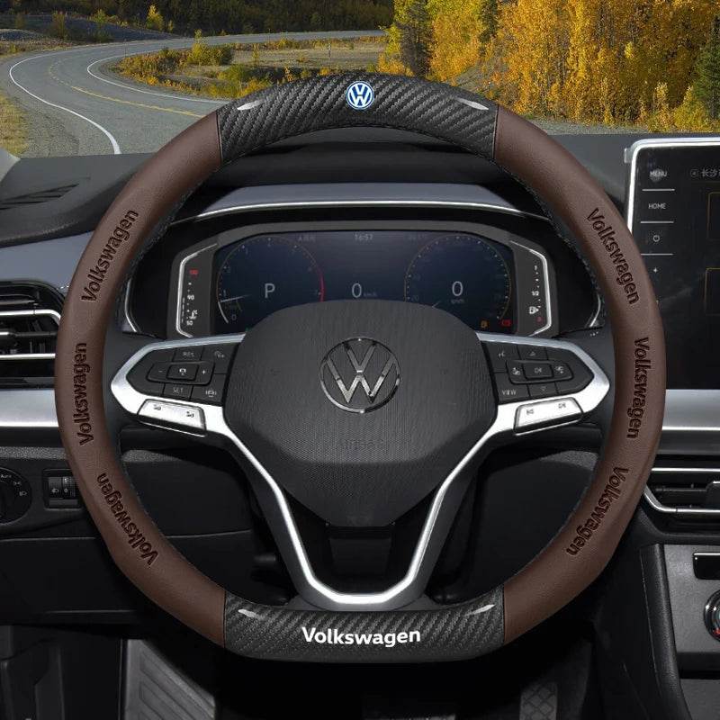 Volkswagen Non-Slip Breathable Carbon Fiber Leather Steering Wheel Cover -