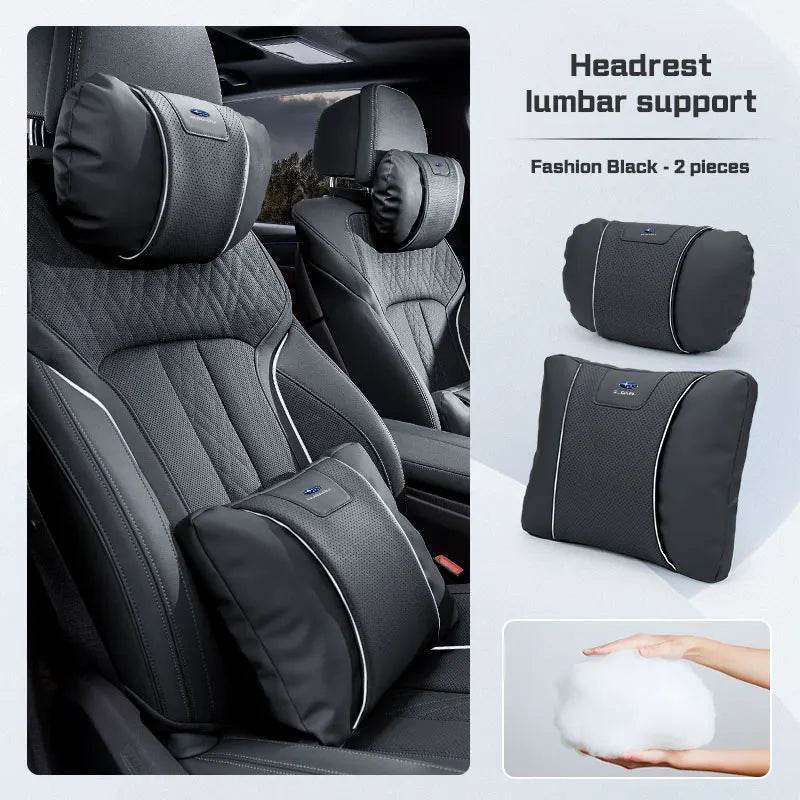 Subaru Leather Car Neck Pillow & Lumbar Support - headrest white