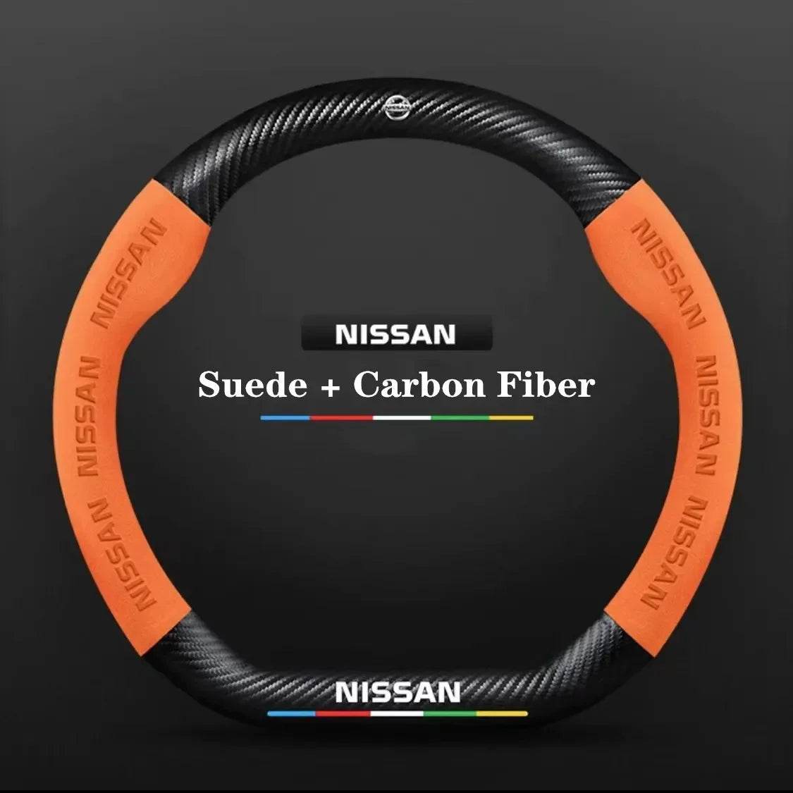 Nissan Carbon Fiber Suede Steering Wheel Cover - D Style Orange