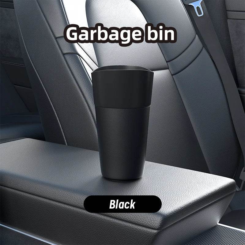 Mini Leather Car Trash Can – Waterproof Dust Bin & Storage Box, Colorful Design - Black
