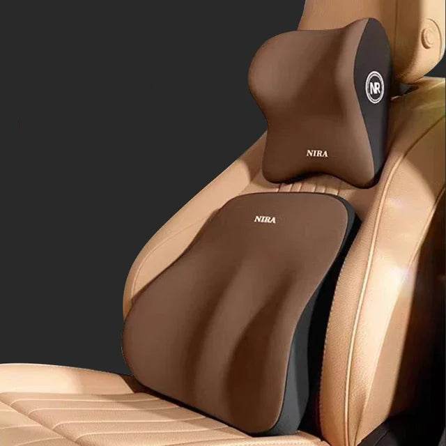 Car Neck Pillow & Back Cushion for Ultimate Comfort - Brown Suit