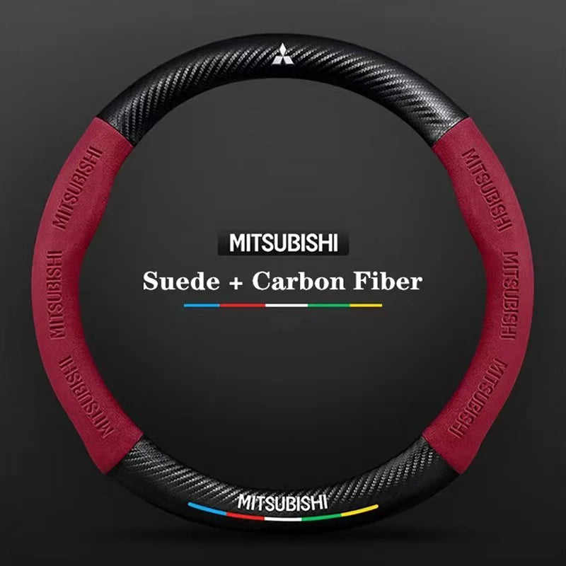 Mitsubishi Carbon Fiber Suede Steering Wheel Cover– Pajero, Outlander, ASX, Lancer, Eclipse, RALLIART