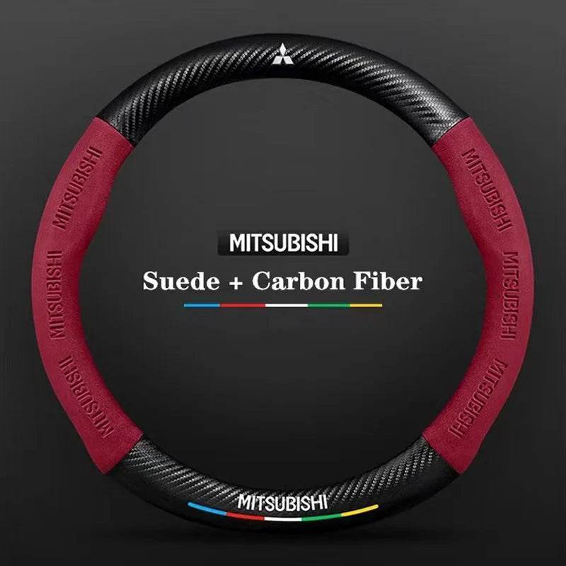 Mitsubishi Carbon Fiber Suede Steering Wheel Cover - Red