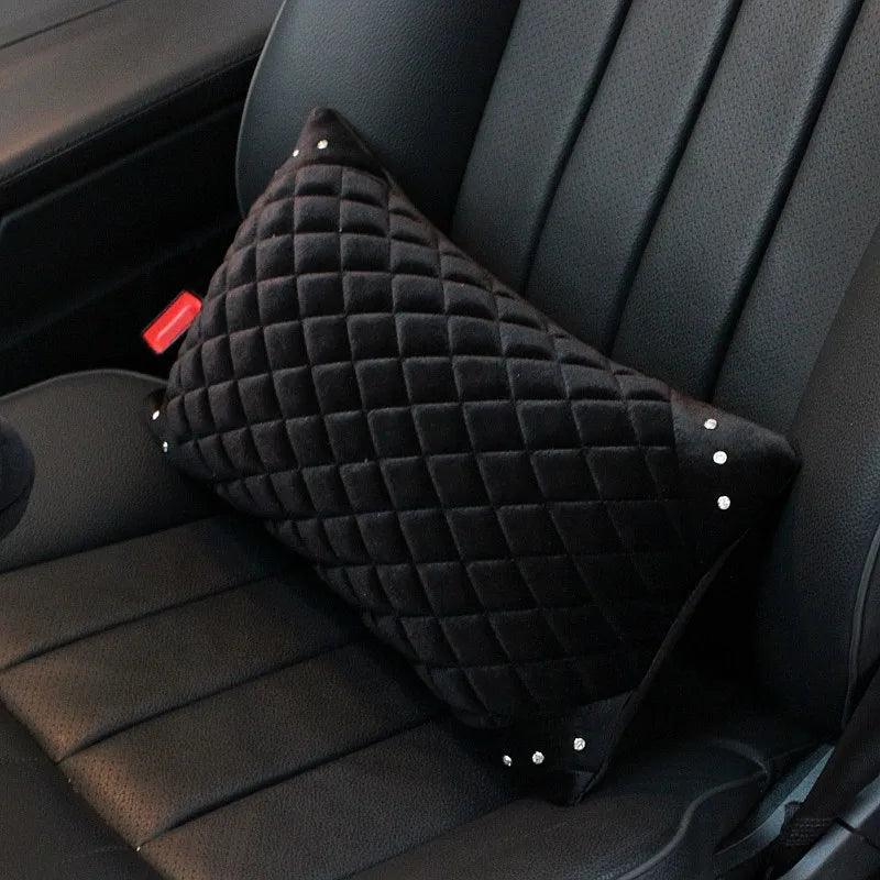 Diamond Plush Car Headrest Neck Pillow - Soft Warm Winter Cushion - Black / Lumbar Cushion