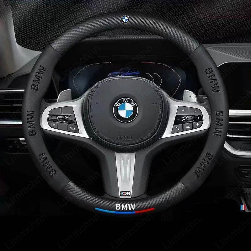 BMW 3D Carbon Fiber Leather Steering Wheel Cover - BMW Black