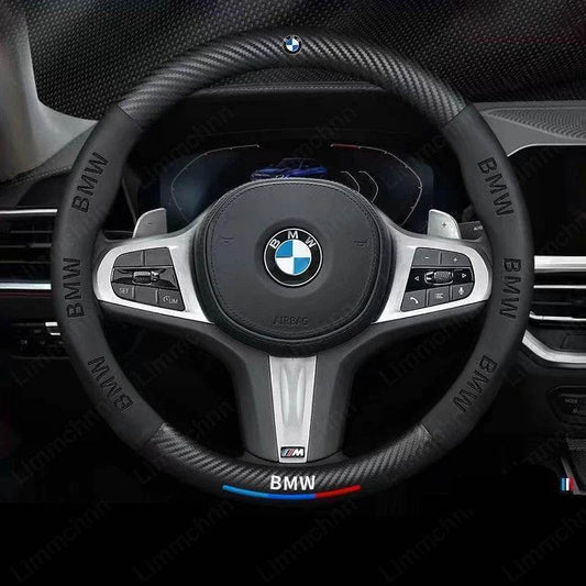 BMW 3D Carbon Fiber Leather Steering Wheel Cover - BMW Black