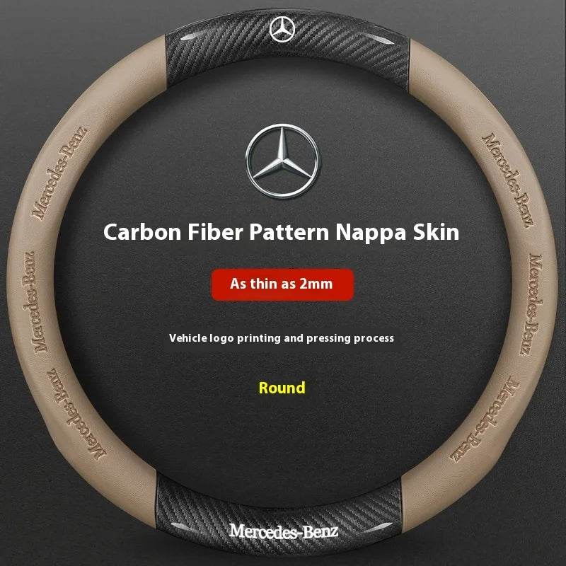 Mercedes-Benz Carbon Fiber Leather Steering Wheel Cover - D Beige