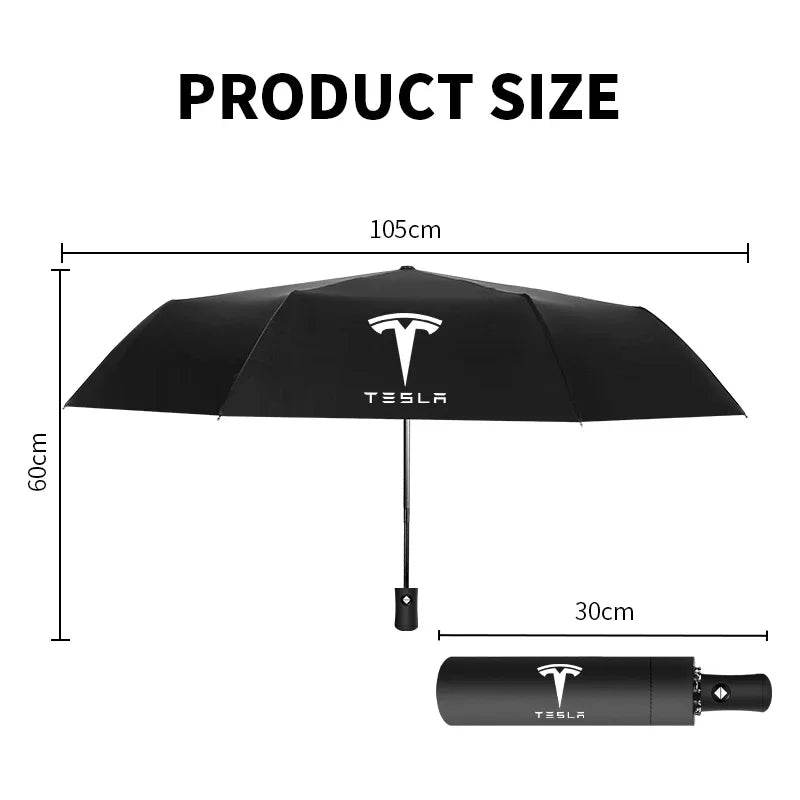 Tesla Branded Fully Automatic Umbrella – Windproof, Compact & Stylish -