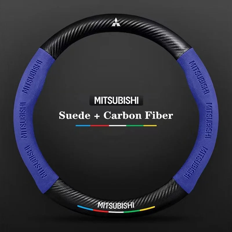 Mitsubishi Carbon Fiber Suede Steering Wheel Cover– Pajero, Outlander, ASX, Lancer, Eclipse, RALLIART