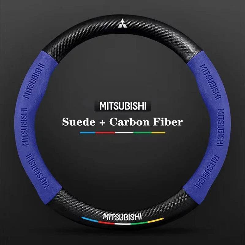 Mitsubishi Carbon Fiber Suede Steering Wheel Cover - Blue