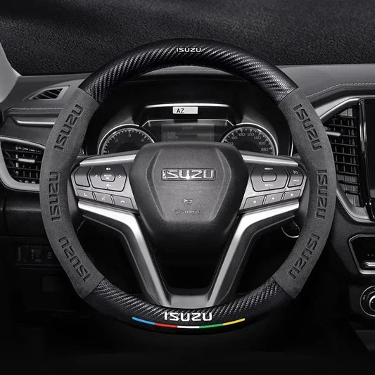 Isuzu Suede Carbon Fiber Steering Wheel Cover - Black