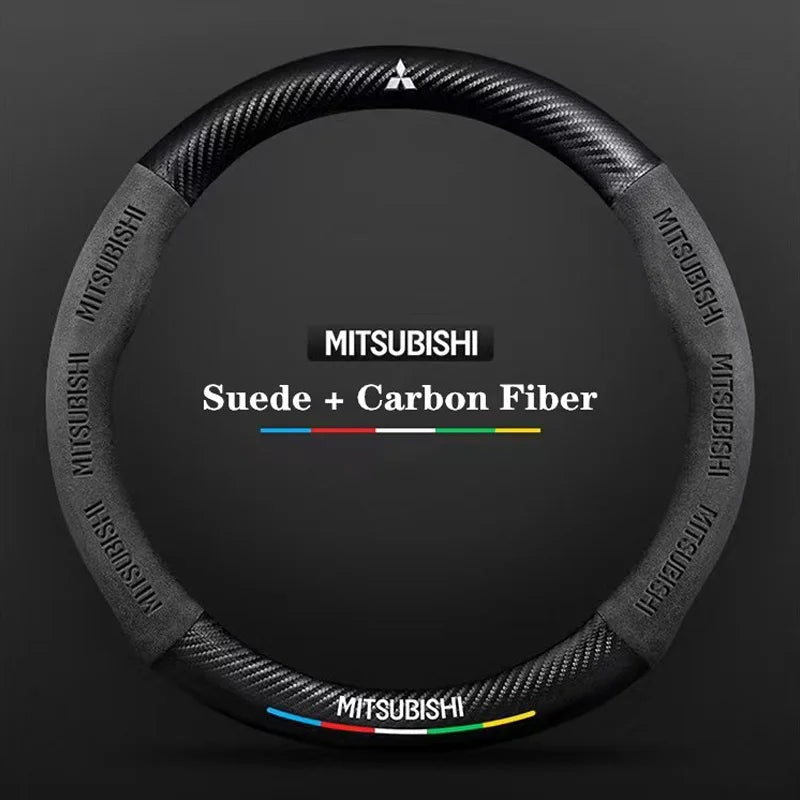 Mitsubishi Carbon Fiber Suede Steering Wheel Cover– Pajero, Outlander, ASX, Lancer, Eclipse, RALLIART