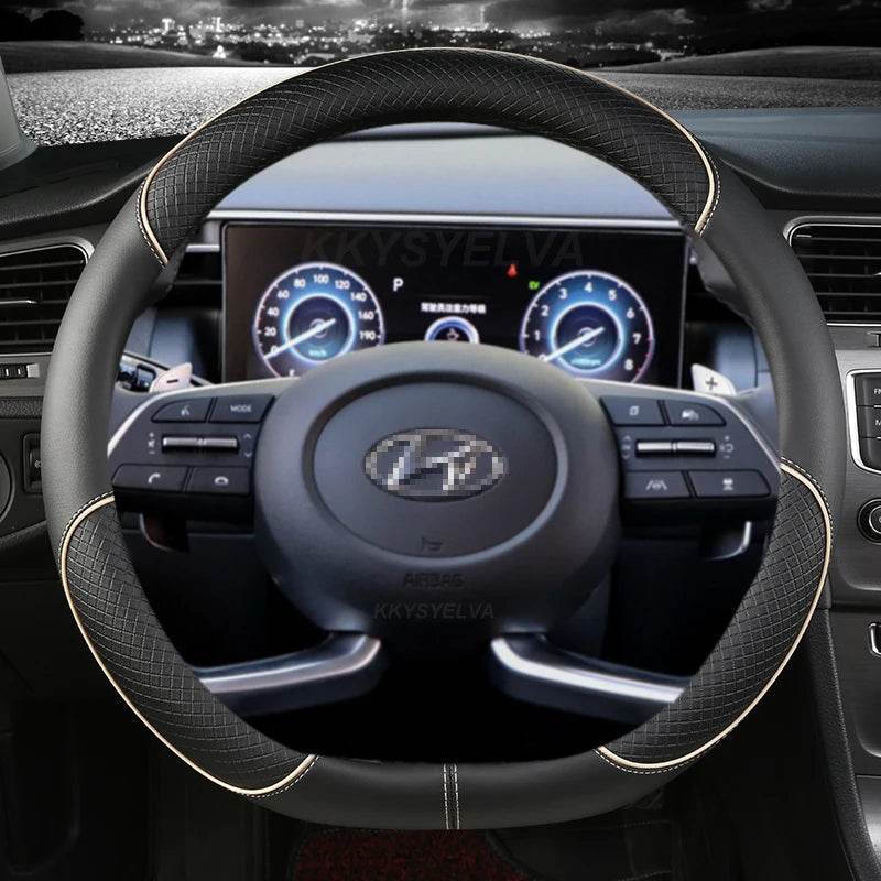 Hyundai Leather Steering Wheel Cover - BEIGE D SHAPE