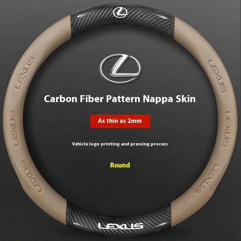 Lexus F SPORT Carbon Fiber Leather Steering Wheel Cover – Fits ES200, ES300, RX300, NX300, IS300, UX300, LX570, GX & More - Leather Black
