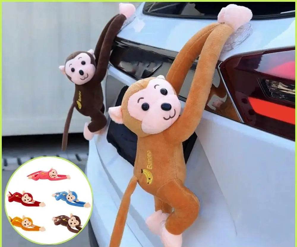 Long Arm Gibbon Monkey Plush Car Pendant – Hanging Stuffed Animal Accessory with Quick Release - A