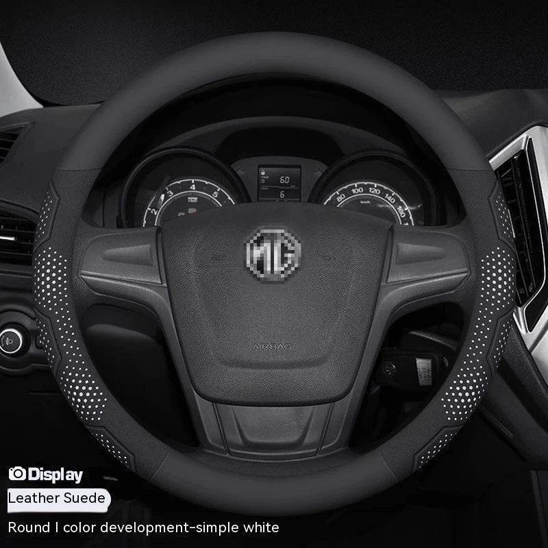 MG Carbon Fiber Suede Steering Wheel Cover - O Leather White
