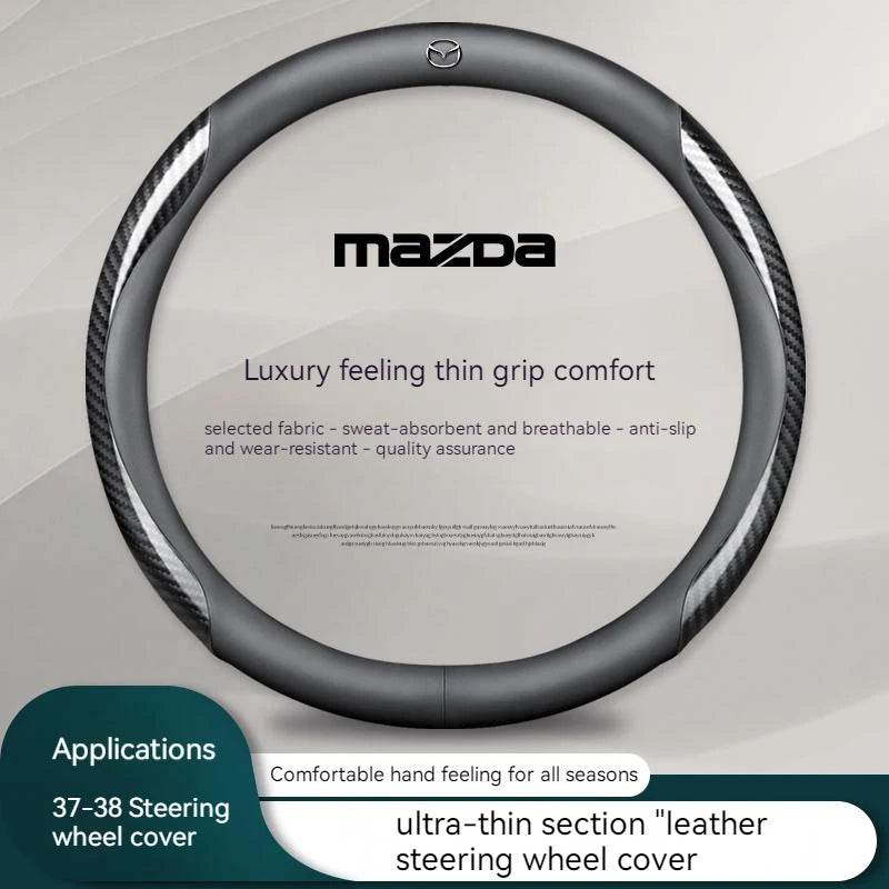 Mazda Carbon Fiber Leather Steering Wheel Cover – Fits 3, 5, 6, CX-5, CX-30, RX-8, BT-50 & More - Style B orange