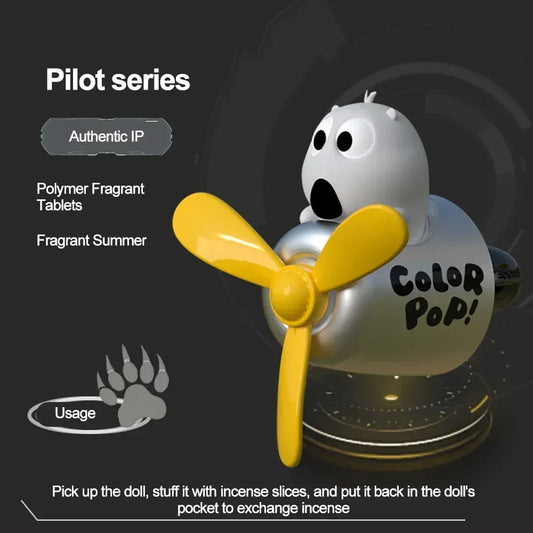 AutoPro DIY Perfume Pilot Bear Vent Clip Car Air Freshener Diffuser - Shaking-head Blue