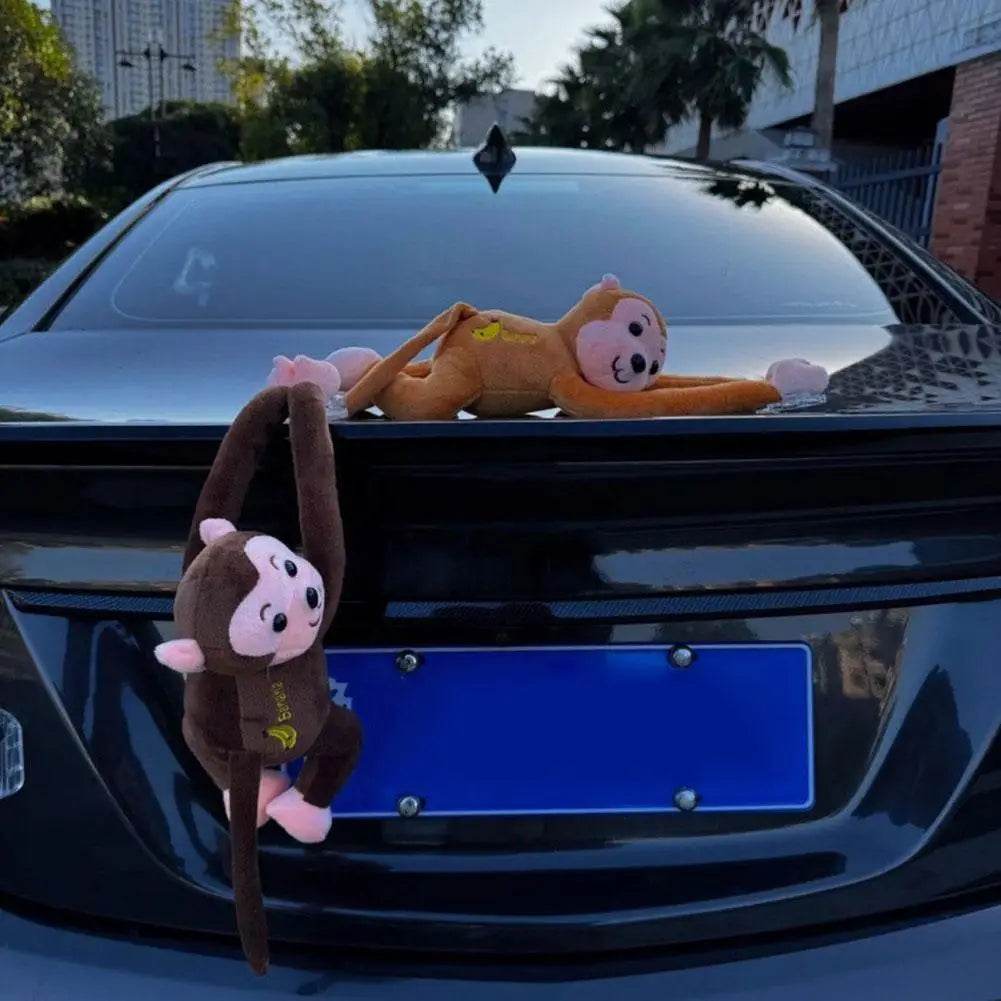 Long Arm Gibbon Monkey Plush Car Pendant – Hanging Stuffed Animal Accessory with Quick Release - A