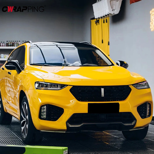 Glossy Yellow Vinyl Car Wrap Film — Waterproof Self-Adhesive
