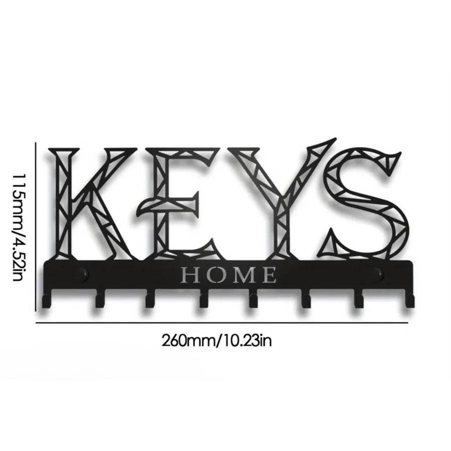 Black Metal Wall Key Holder – WELCOME Design with 8 Hooks - B
