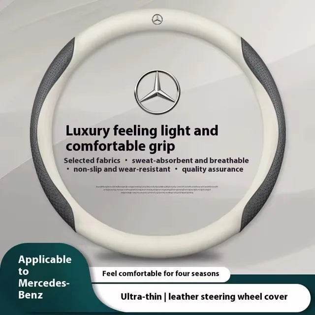 Mercedes Carbon Fiber Leather Steering Wheel Cover - O White Leather