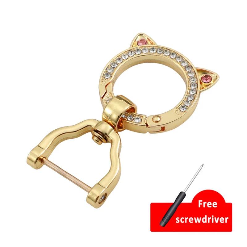 Braided Leather Keychain Loop with Metal Ring - Golden - White