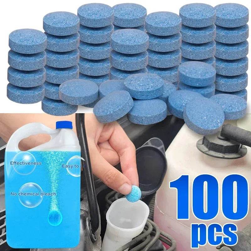 All-Season Windshield Washer Effervescent Tablets – Shellac-Free Concentrate | 1 Tablet Makes 4L Fluid - 100PCS