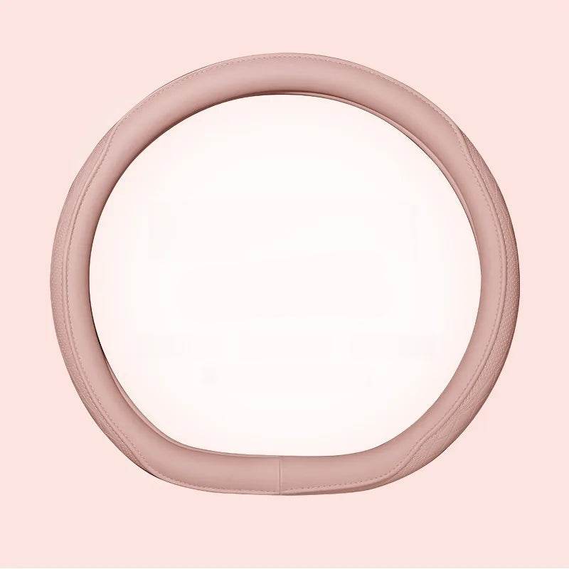 Leather Car Steering Wheel Cover – Universal Fit, 15 Inch (38 cm) - Pink Type D