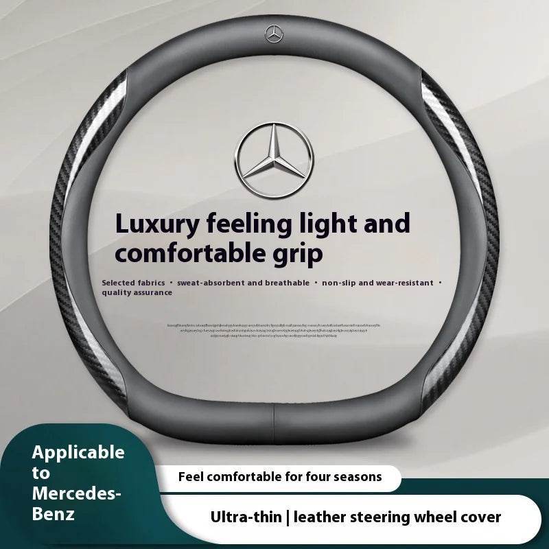 Mercedes Carbon Fiber Leather Steering Wheel Cover - D Black Carbon