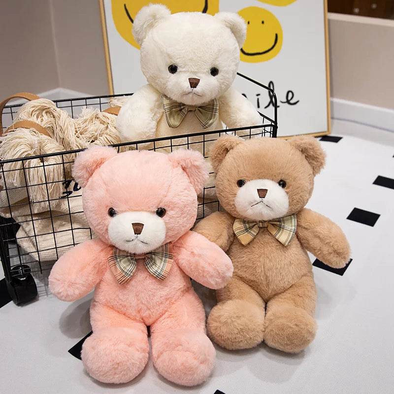 Teddy Bear Plush Toy – Kawaii Bow Tie Hug Doll - White