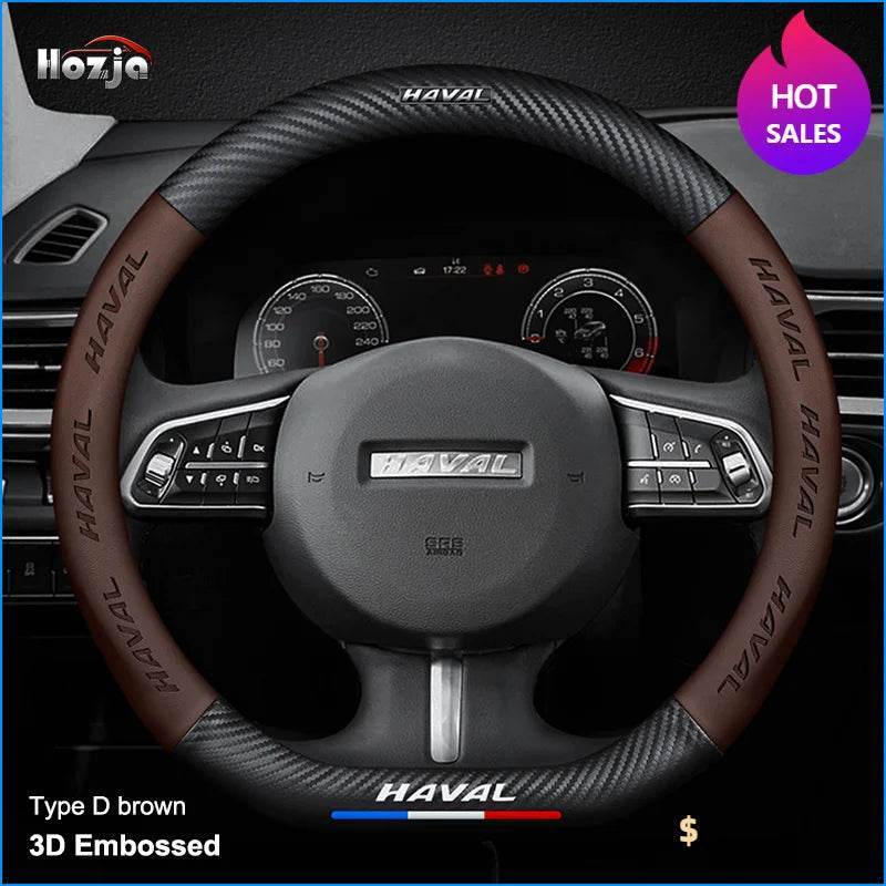 Haval Carbon Fiber Leather Steering Wheel Cover - Type D Red