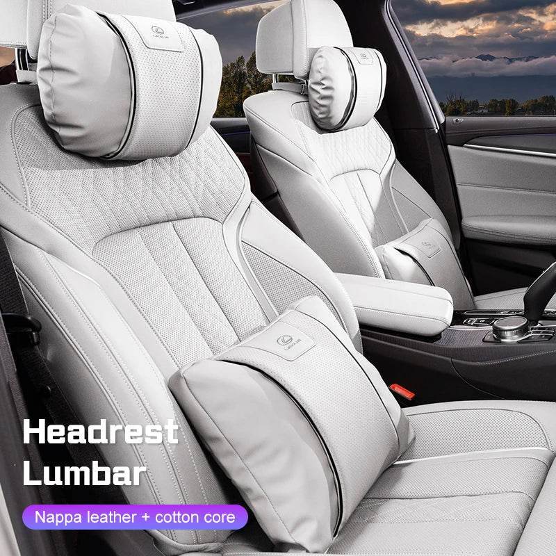 Nappa Leather Car Neck Pillow for Lexus IS, CT, RX, GS, LS, LX – Ergonomic Headrest - headrest 1pc white