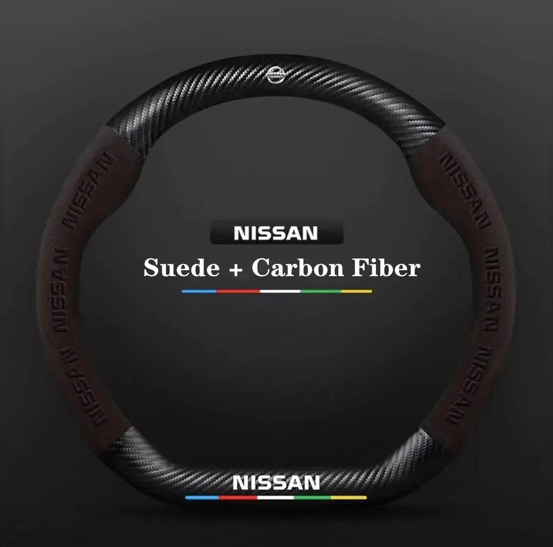 Nissan Carbon Fiber Suede Steering Wheel Cover - D Style Brown