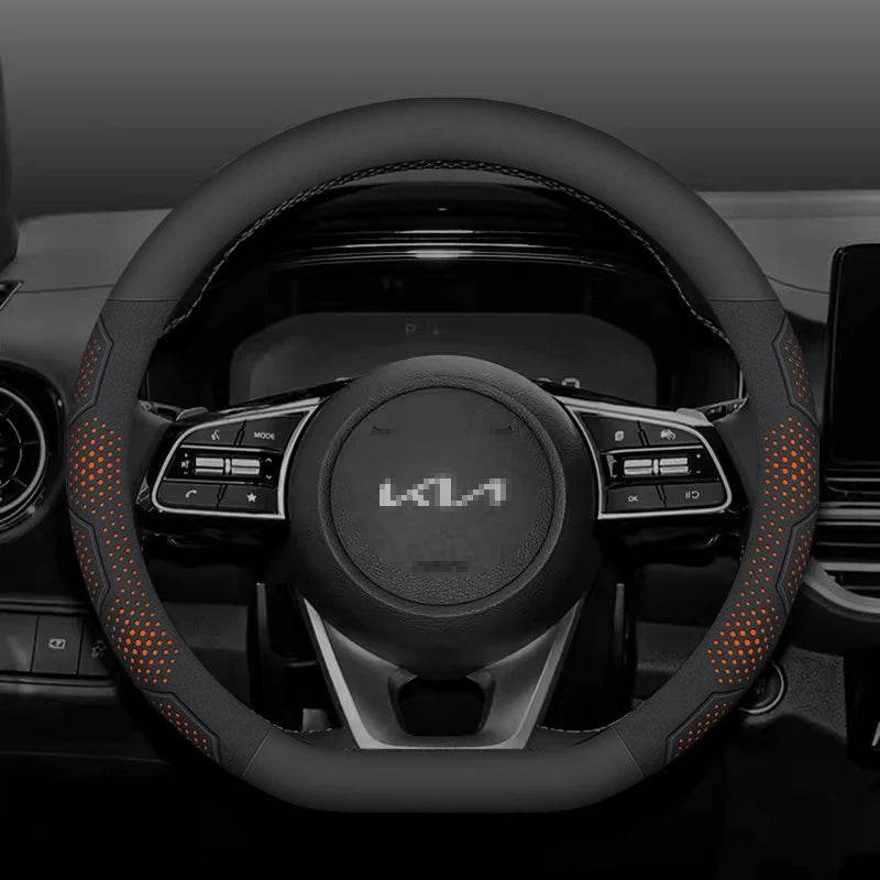 Kia Carbon Fiber Suede Steering Wheel Cover - D Leather Orange